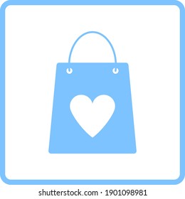 Shopping Bag With Heart Icon. Blue Frame Design. Vector Illustration.