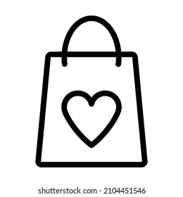Shopping Bag With Heart Icon. Bold outline design with editable stroke width. Vector Illustration.