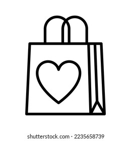 Shopping bag with heart icon. Valentines day sales. Pictogram isolated on a white background. Vector illustration.  