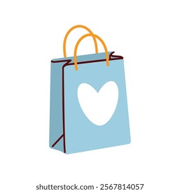 Shopping bag with heart icon vector illustration design graphic flat style. Romantic icon for valentines day.