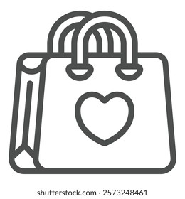 Shopping bag with heart line icon, mother day concept. Vector graphics. Market, store paper packet sign on white background, outline style icon for mobile or web design