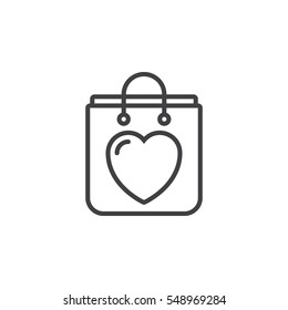 Shopping bag with heart line icon, outline vector sign, linear pictogram isolated on white. Symbol, logo illustration