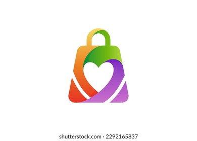 shopping bag and heart logo colorful 3D style