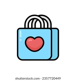 Shopping Bag  With Heart Shape Cartoon Vector Icon Illustration. Ecommerce Icon Concept Isolated Premium Vector. Flat Cartoon Style