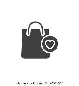 Bolsa de compras e icono del vector del corazón. signo plano relleno para concepto móvil y diseño web. Icono de glifo de bolso de tienda favorita. Símbolo, ilustración del logotipo. Gráficos vectoriales
