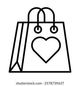Shopping Bag with Heart Vector Line Icon Design