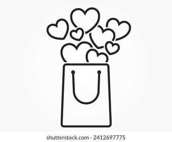 shopping bag with hearts line icon. romantic and love symbol. vector image for valentines day design