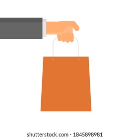 The shopping bag holding by one hand. 