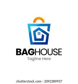 shopping bag house gradient logo design