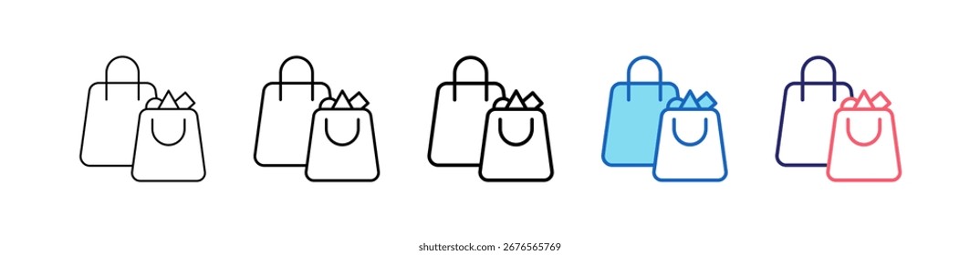Ícone De Saco De Compras Em 5 Estilos Diferentes Conjunto Coleção.