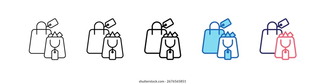 Shopping Bag Icon In 5 Different Styles Set Collection.