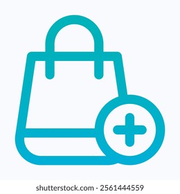 Shopping Bag Icon, Add Sign Shopping Icon Vector, Isolated Lineal Gradient Icon.