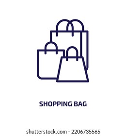 icono de bolso de compra de inteligencia artificial y futura colección de tecnología. Bolsa de compra lineal delgada, tienda, icono de contorno de bolsos aislado sobre fondo blanco. Signo de la bolsa de la compra del vector de línea, símbolo 