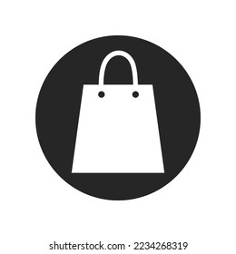 Shopping bag icon in the black circle on white background.
