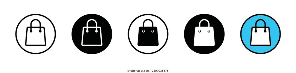 Shopping bag icon button in thin line, flat, and color style on white background. Online shop, E-commerce, paper bag symbol for apps and websites. Vector illustration