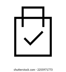 Shopping bag icon with check mark. Purchased. Vector.