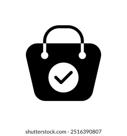 Shopping bag icon with check mark, completed order symbol. vector isolated on white background, simple and modern design.