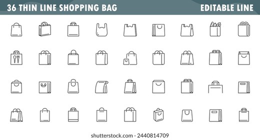 shopping bag icon collection, grocery plastic, shopping packaging thin line symbol isolated on white background, editable stroke eps 10 vector illustration