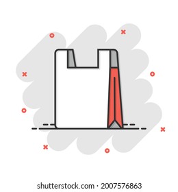 Shopping bag icon in comic style. Handbag cartoon sign vector illustration on white isolated background. Package splash effect business concept.