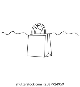 Shopping bag icon  continuous one line drawing  outline vector illustration 