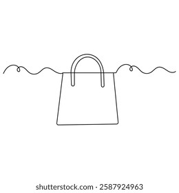 Shopping bag icon  continuous one line drawing  outline vector illustration 