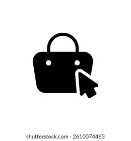 shopping bag icon with a cursor pointing. Represents online shopping, ecommerce, and digital purchasing. Clean line art design suitable for web and print use