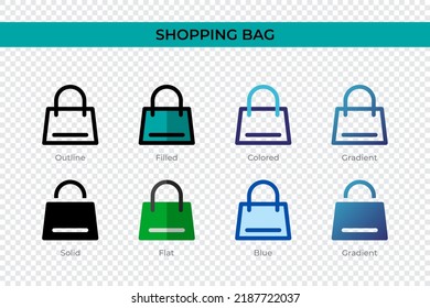 Shopping Bag icon in different style. Shopping Bag vector icons designed in outline, solid, colored, filled, gradient, and flat style. Symbol, logo illustration. Vector illustration