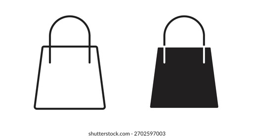 Icono del bolso de compras con el golpe editable y el paquete plano del Vector