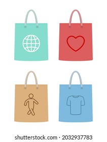 shopping bag with icon emblem set isolated on white background
