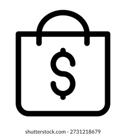 Shopping bag icon featuring a dollar sign, representing ecommerce, retail sales, finance, and consumer spending.