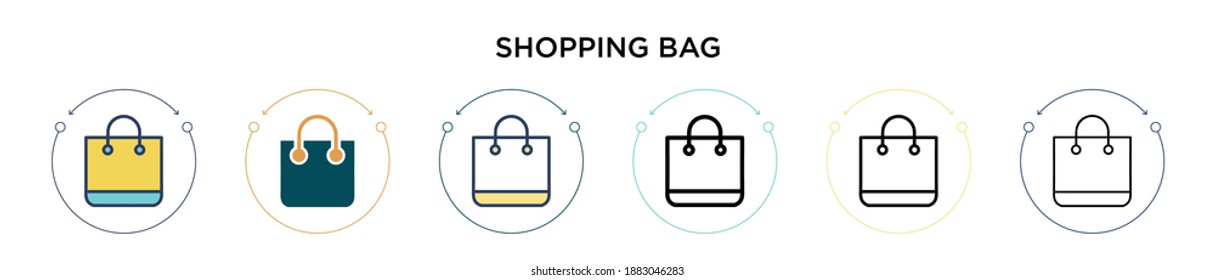 Shopping bag icon in filled, thin line, outline and stroke style. Vector illustration of two colored and black shopping bag vector icons designs can be used for mobile, ui, web