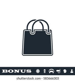 Shopping bag icon flat. Black pictogram on white background. Vector illustration symbol and bonus button