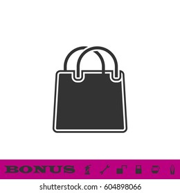 Shopping bag icon flat. Black pictogram on white background. Vector illustration symbol and bonus button