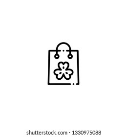 Shopping bag icon, flat design line art thin style. Saint Patrick's Day vector illustration