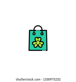 Shopping bag icon, flat design line art thin style. Saint Patrick's Day vector illustration