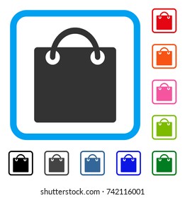 Shopping Bag icon. Flat grey pictogram symbol inside a light blue rounded rectangle. Black, gray, green, blue, red, orange color variants of Shopping Bag vector. Designed for web and app interfaces.