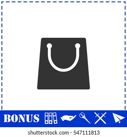 Shopping bag icon flat. Simple vector symbol and bonus icon