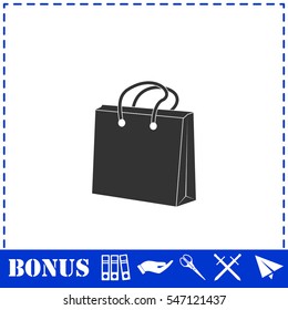 Shopping bag icon flat. Simple vector symbol and bonus icon