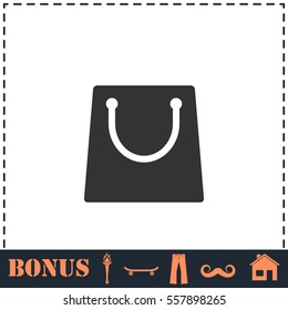 Shopping bag icon flat. Simple vector symbol and bonus icon