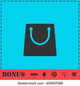 Shopping bag icon flat. Simple vector symbol and bonus icon