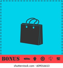 Shopping bag icon flat. Simple vector symbol and bonus icon