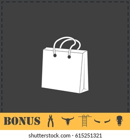 Shopping bag icon flat. Simple vector symbol and bonus icon
