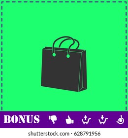 Shopping bag icon flat. Simple vector symbol and bonus icon