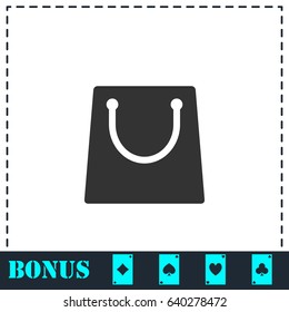 Shopping bag icon flat. Simple vector symbol and bonus icon