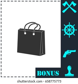 Shopping bag icon flat. Simple vector symbol and bonus icon
