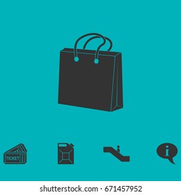 Shopping bag icon flat. Simple vector symbol and bonus icon