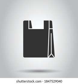 Shopping bag icon in flat style. Handbag sign vector illustration on white isolated background. Package business concept.