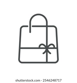 Ícone de saco de compras com embrulho e arco de presente, símbolo presente ou saco de presente, arte de linha mínima para o varejo e férias Shopping Vetor Ilustração