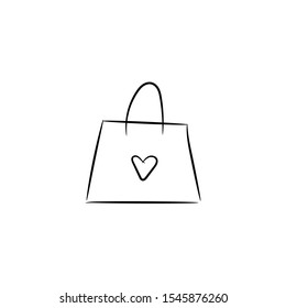 Shopping bag icon in hand drawn doodle style.