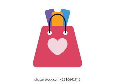 Shopping Bag icon with heart shape in flate design ,Shopping icon for app and web design